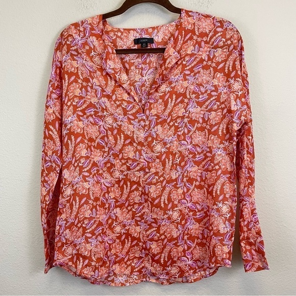 J.‎ Crew Floral Ramie-Linen Long Sleeve Top in Painted Block Print XS - Picture 2 of 10